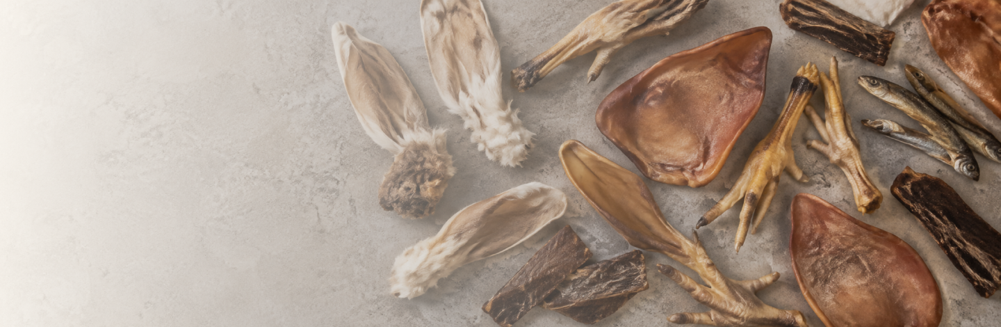 Assortment of natural dried dog treats